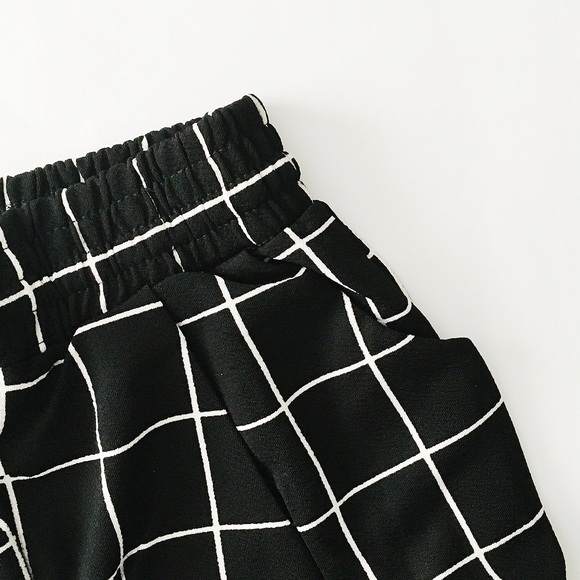 RESTOCKED! Black and White Grid Drawstring Pants - Picture 3 of 5